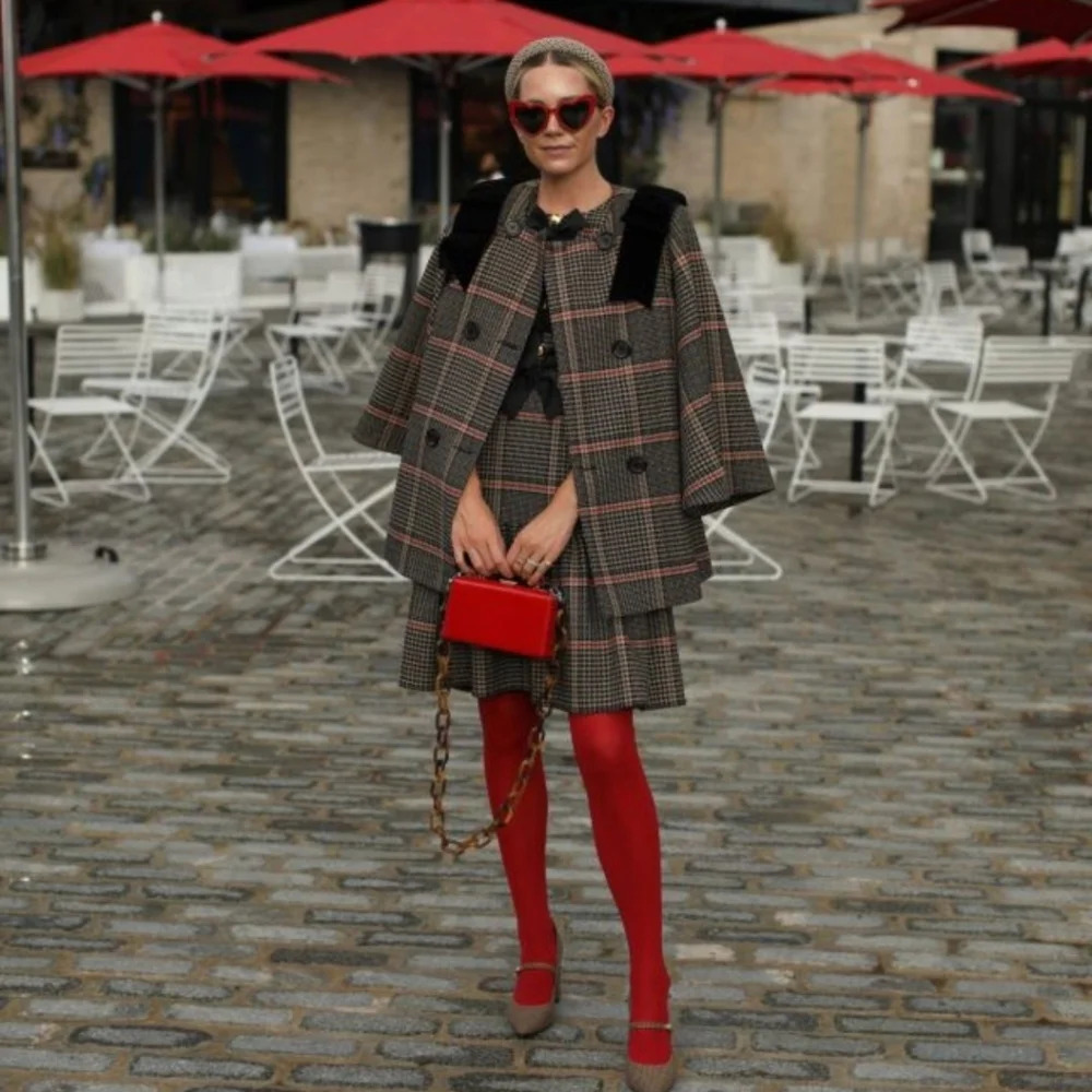 Halogen x Atlantic Pacific Glen Plaid Pea Coat Richgirl Tan/Black Size Medium